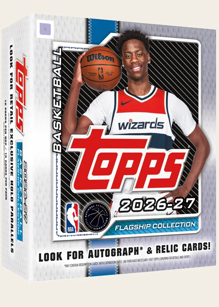 2026-27 Topps Flagship Basketball mega box marked 12 packs per box and 15 cards per pack with exclusive holo parallels