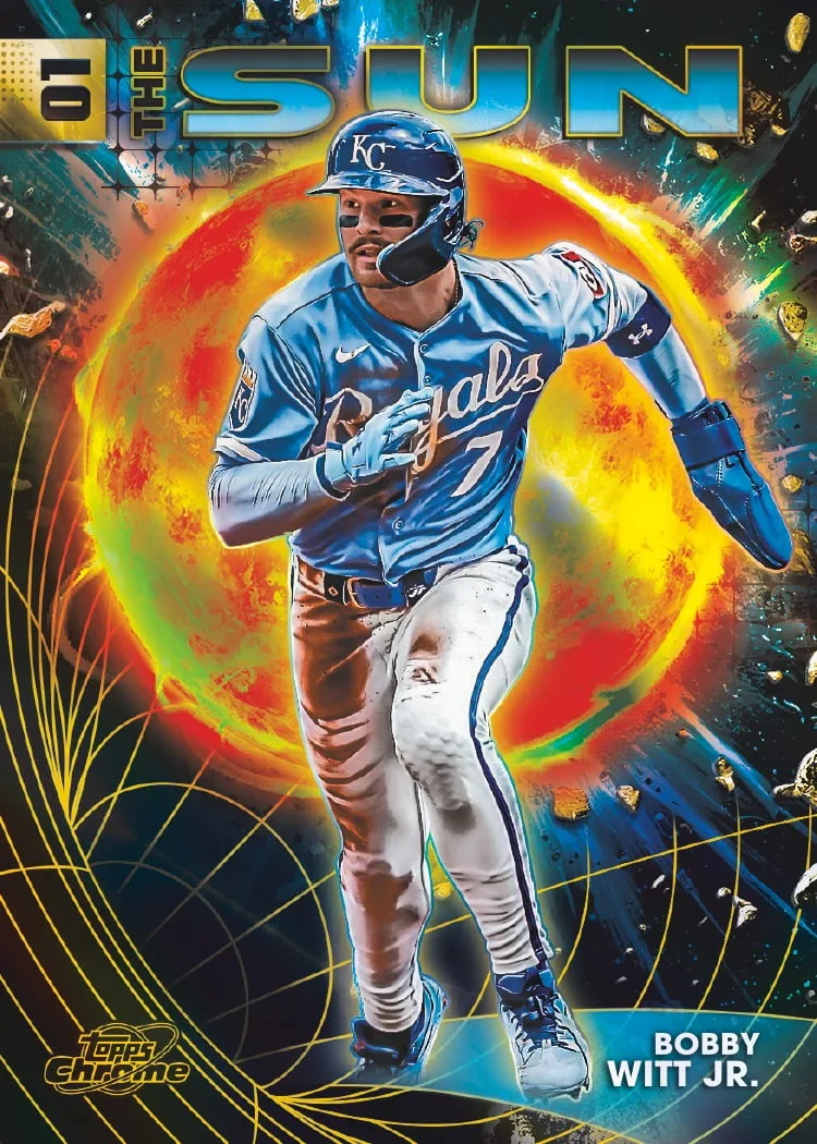 Bobby Witt Jr. Planetary Pursuit Sun card with a bright orange sun behind the player