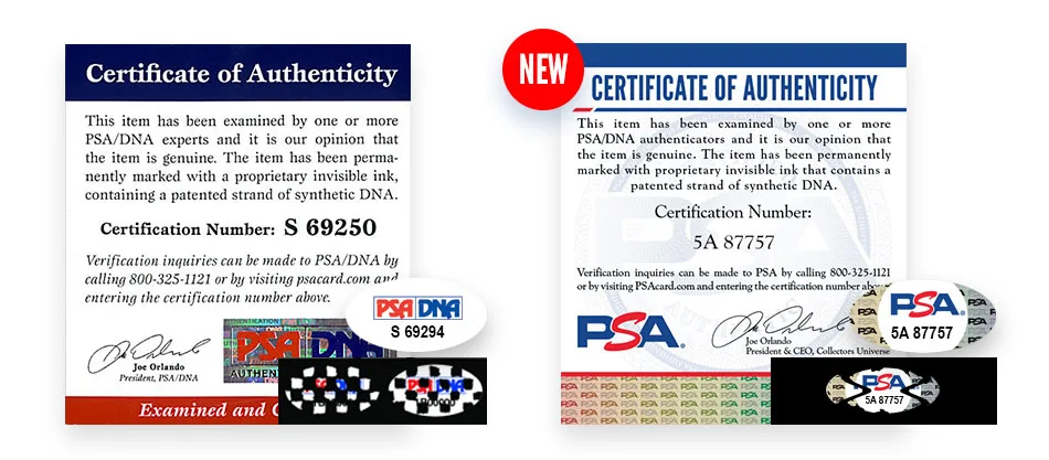 Older PSA/DNA and newer PSA certificates of authenticity with hologram stickers