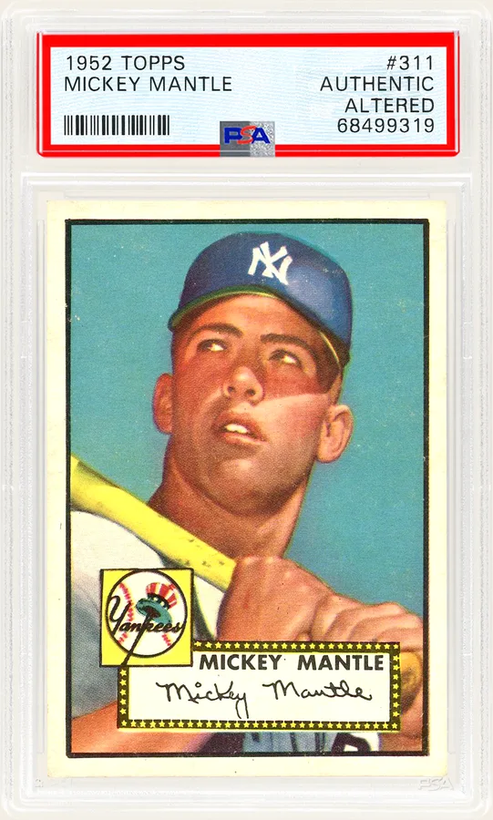 PSA slab of a 1952 Topps Mickey Mantle #311 with the label reading Authentic Altered