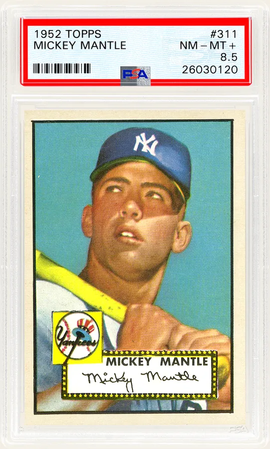 PSA slab of a 1952 Topps Mickey Mantle #311 with the label reading NM-MT+ 8.5