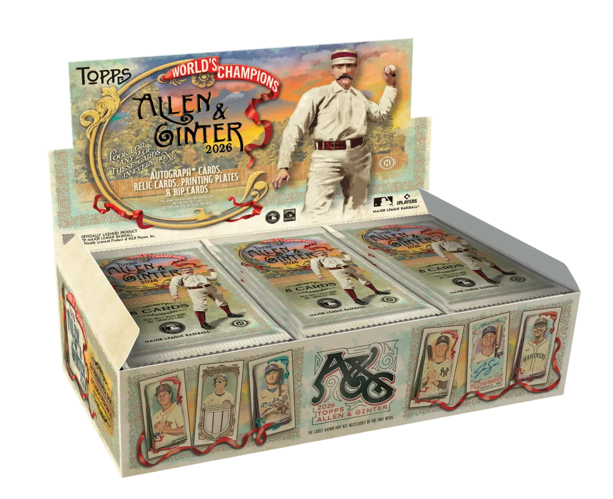 2026 Topps Allen and Ginter hobby box with packs inside, from the Topps box guide